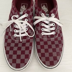 Men’s burgundy checkered Vans , lightly used